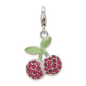 925 Sterling Silver RH Enameled 3-D Cherries w/Lobster Clasp Charm Pendant